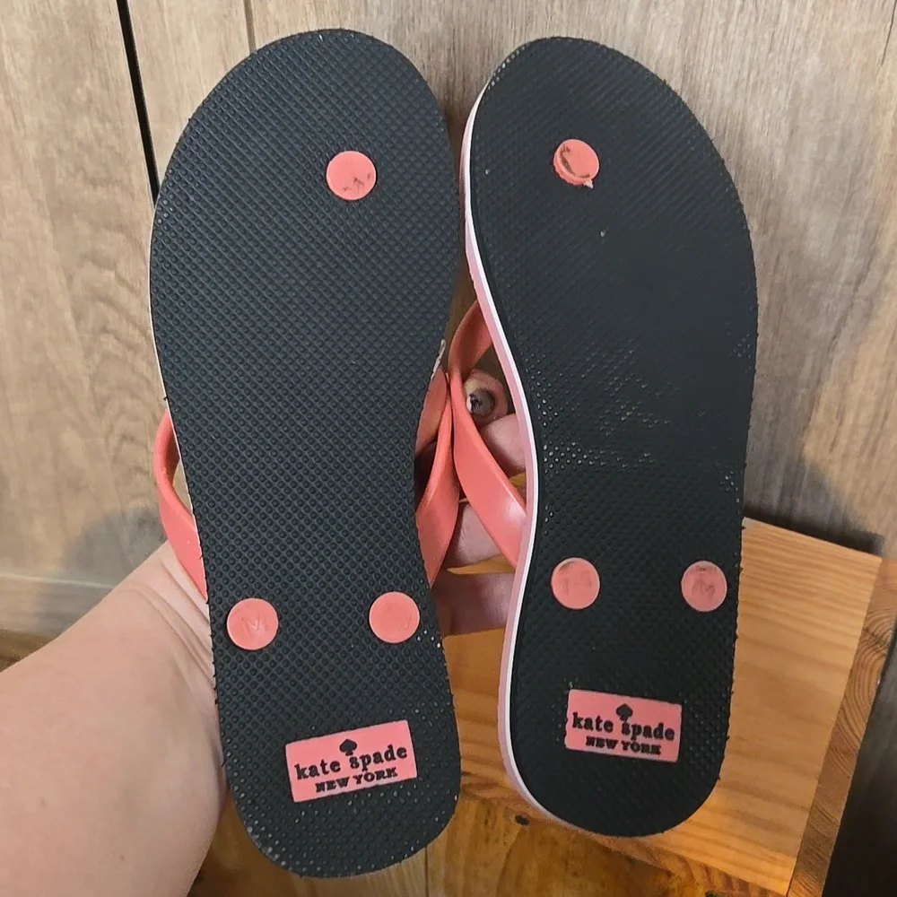 Kate Spade Pink Flip Flops with camel Print